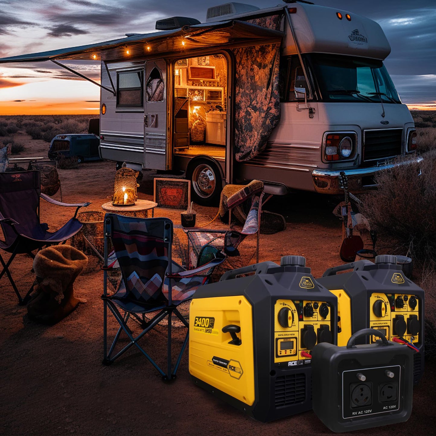 Aceup Energy 3400 Watt Portable Inverter Generator, Petrol Powered Pure Sine Wave Generator Silent for Home, Camping, RV, EURO-V, CE