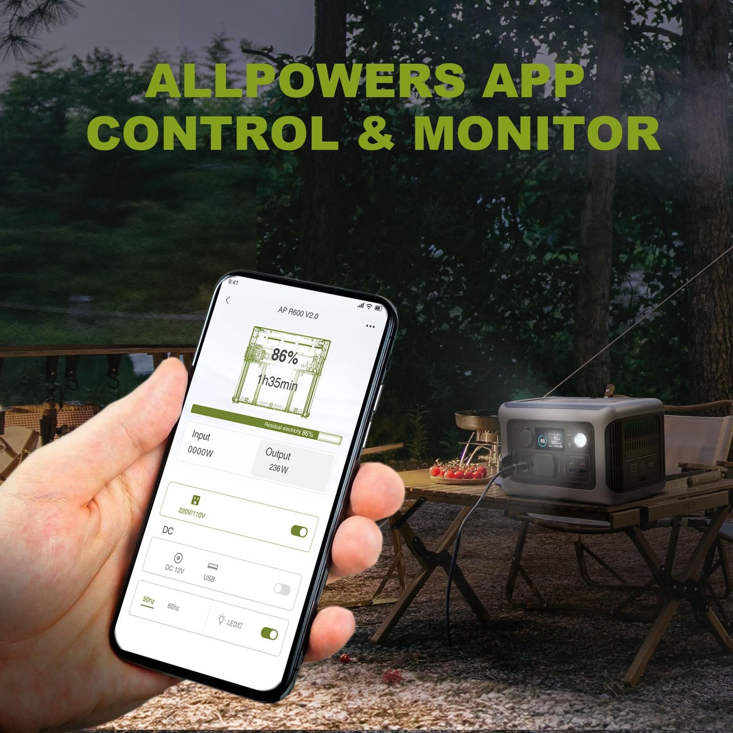 ALLPOWERS Portable Power Station R600, 299Wh LiFeP04 Battery with 2x 600W (1200W Surge) AC Outlets Solar Generator, Recharge from 0-100% in 1 Hour, for Outdoor Camping RV Home Use
