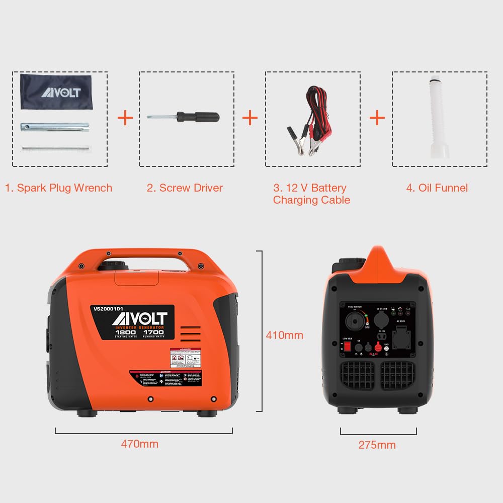 AIVOLT 1800W Petrol Inverter Generator 4 Stroke 80cc Engine Portable Silent Generator for Camping, Jobsites, Home Use-Pure Sine Wave, Super Lightweight