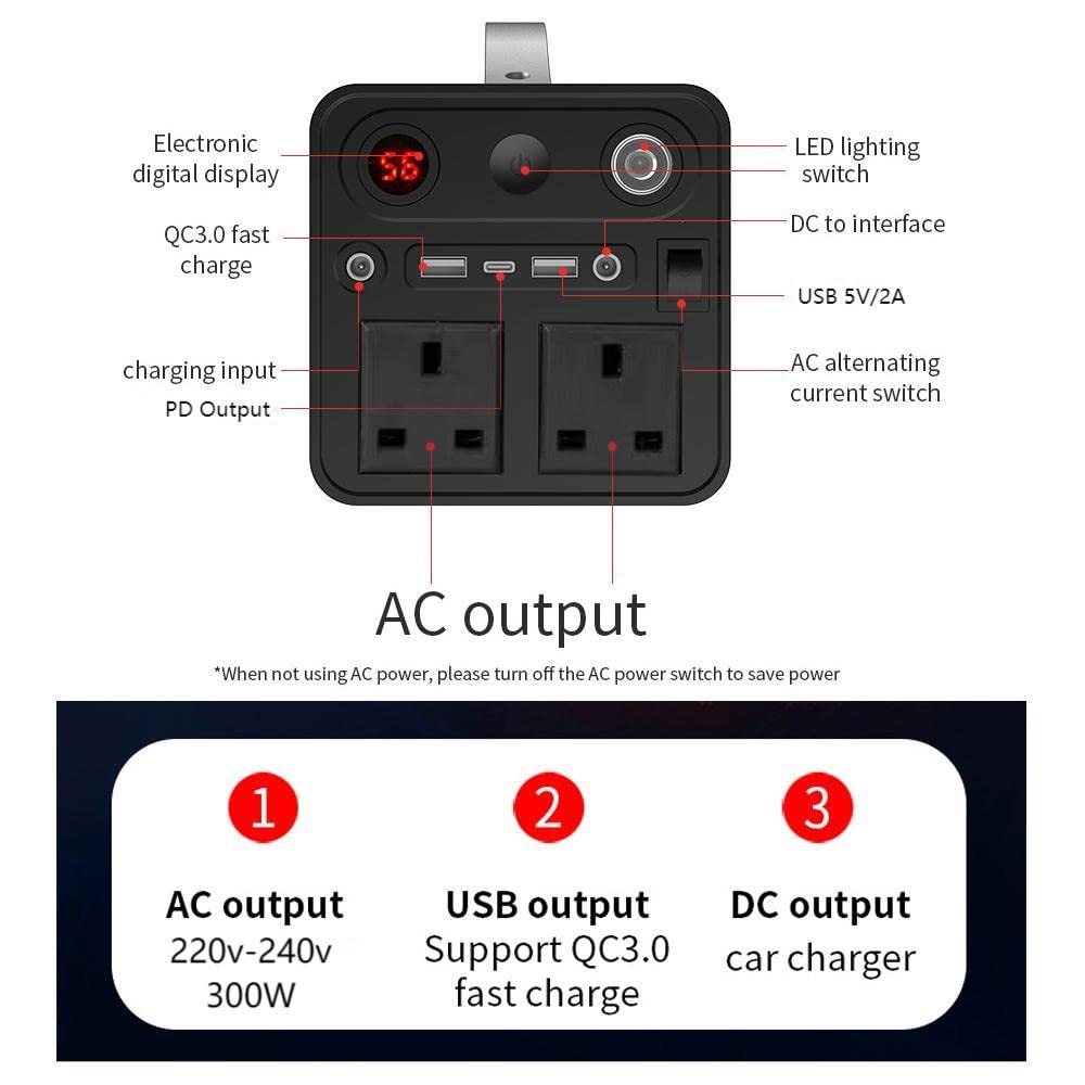 Panana Portable Power Station 333Wh/90000mAh Lithium Battery Backup Electronic Solar Generator 300W AC for Camping, RV, Outdoor Adventure, Emergency Power, Home and Off-Grid