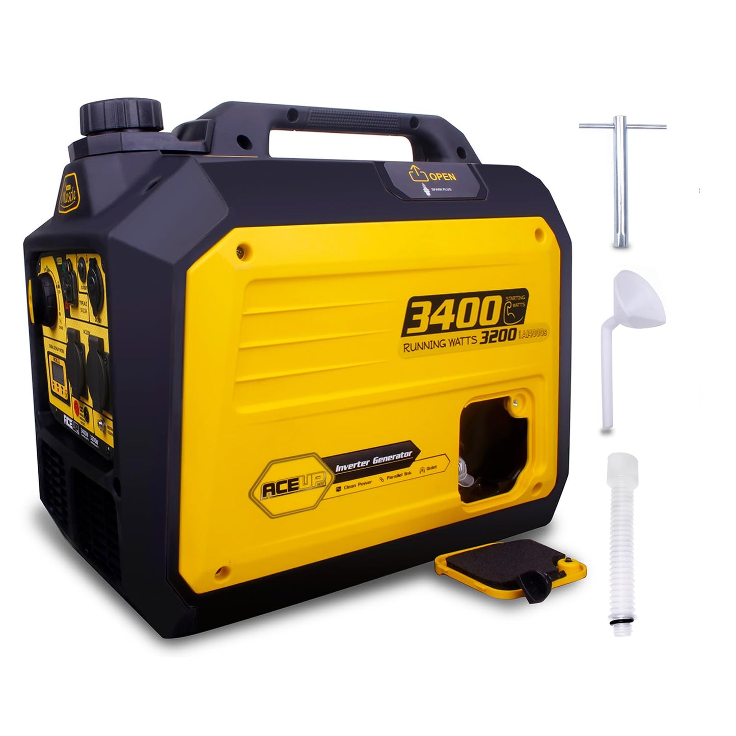 Aceup Energy 3400 Watt Portable Inverter Generator, Petrol Powered Pure Sine Wave Generator Silent for Home, Camping, RV, EURO-V, CE