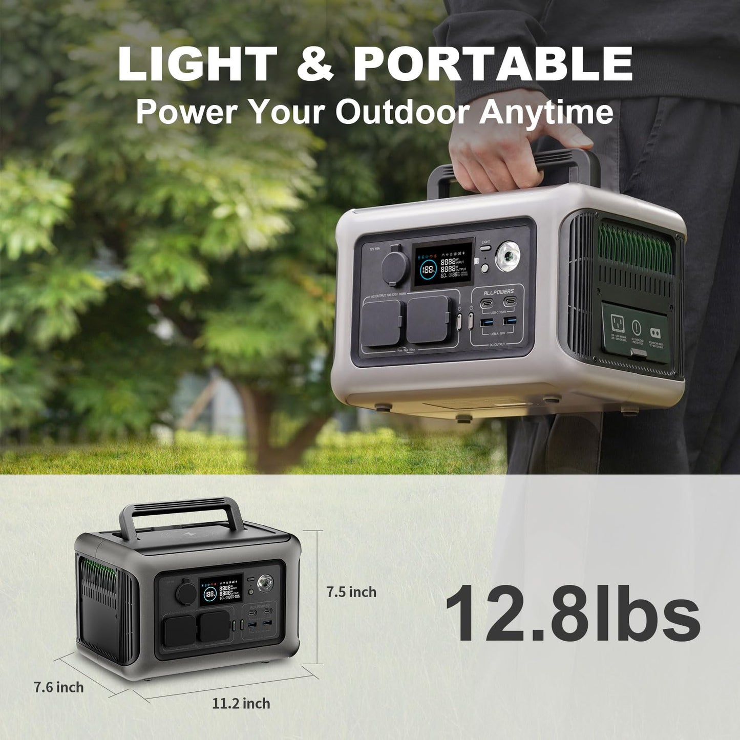 ALLPOWERS Portable Power Station R600, 299Wh LiFeP04 Battery with 2x 600W (1200W Surge) AC Outlets Solar Generator, Recharge from 0-100% in 1 Hour, for Outdoor Camping RV Home Use