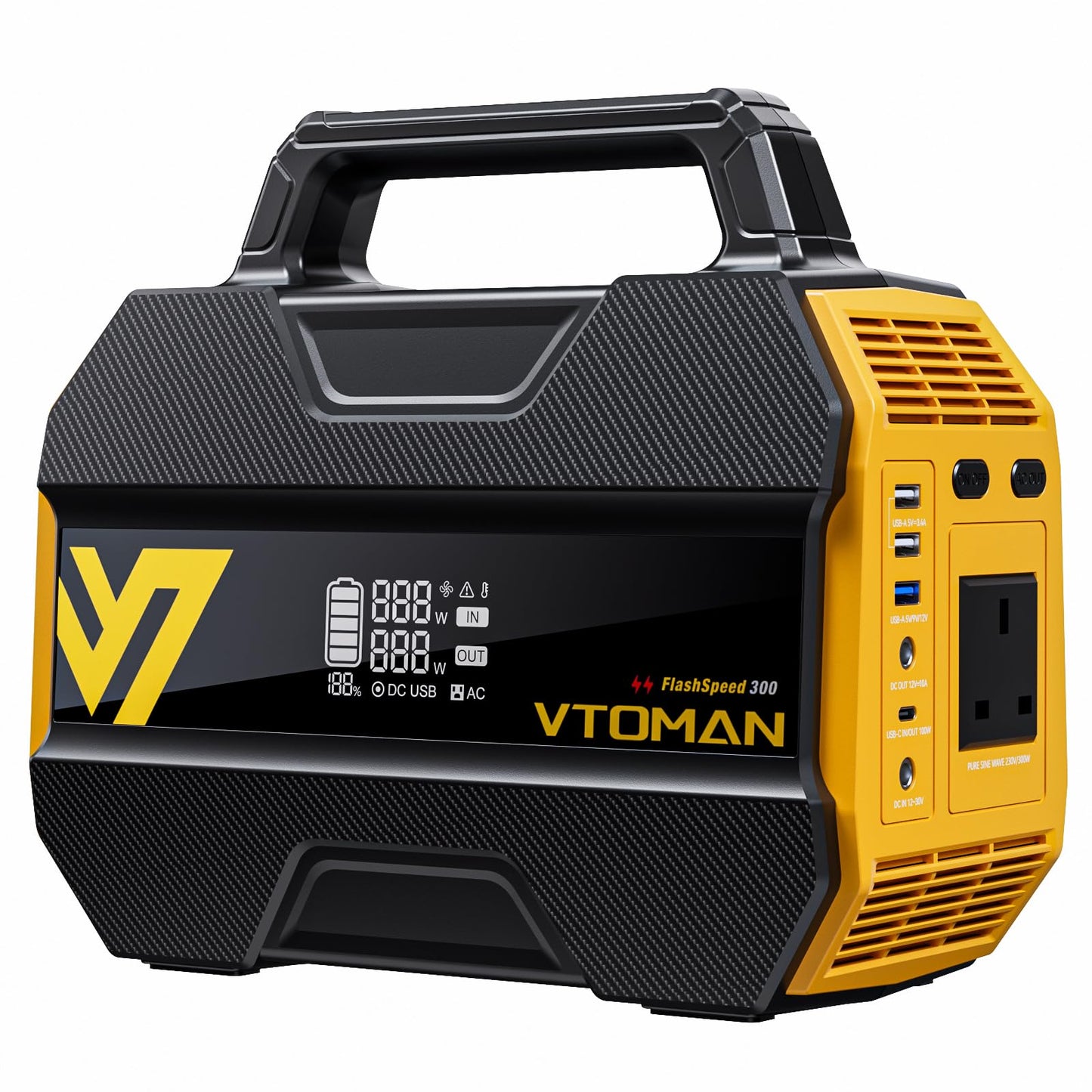 VTOMAN FlashSpeed 300 Portable Power Station Up to 600W Output, 230Wh Solar Generator with LiFePO4 Battery, Fast Charging 100W USB-C, 3000 Cycles, 6 Outlets for Home, Camping, RV, Fishing